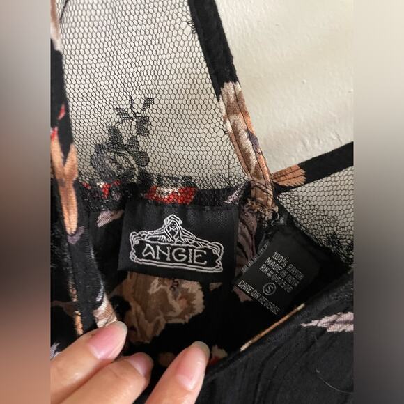 Angie Dress Small Mini Black Bohemian Floral Lace Drop Waist Sundress - Picture 3 of 7